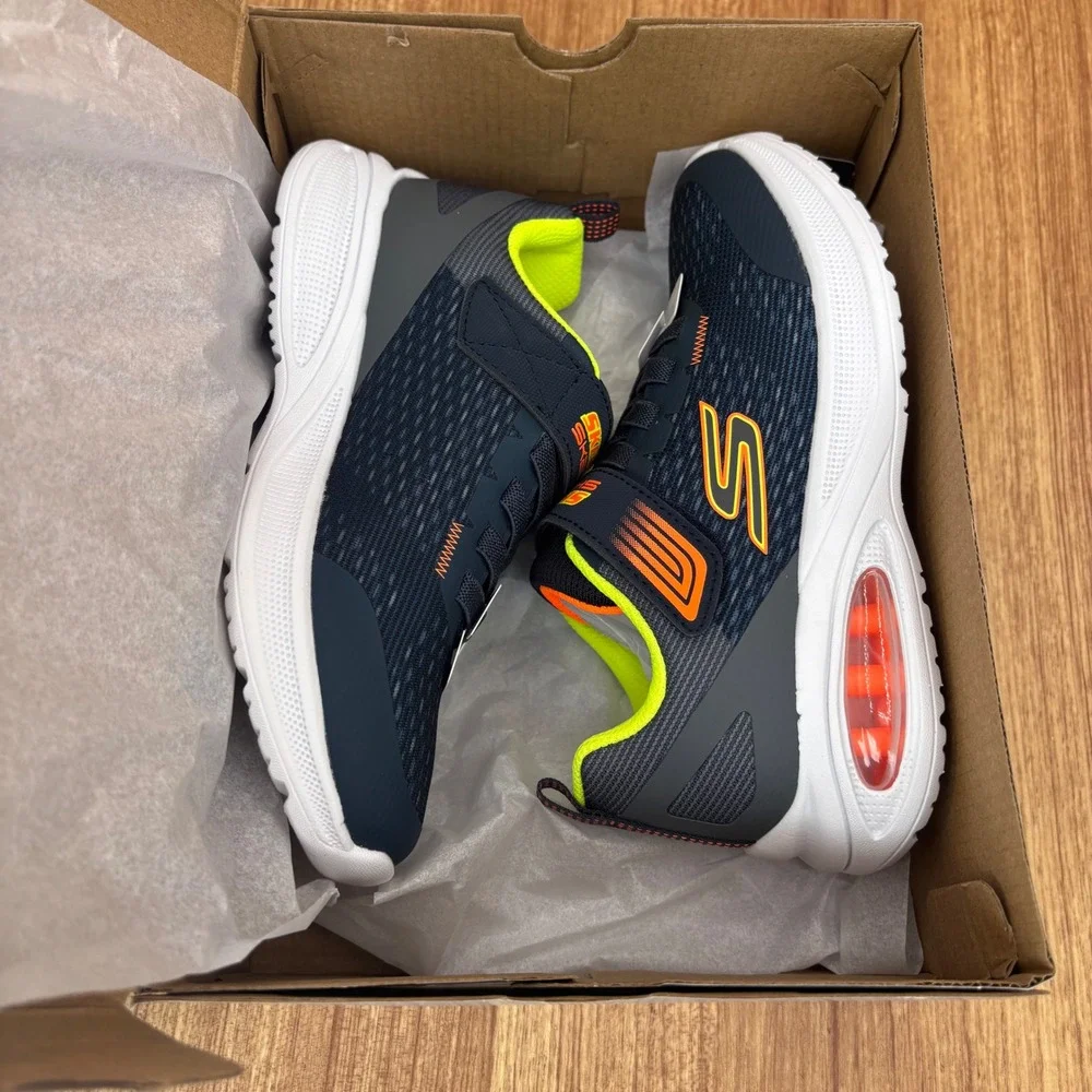 Skechers Microspec Max Advance Kids Size 1 Navy Orange 404105L Athletic Shoe NEW